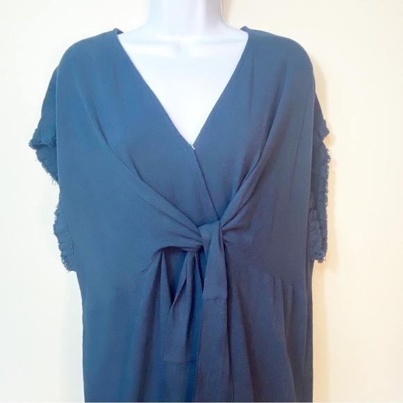 Midi Dress with Fringe Hem UMGEE Front Tie Mumu, Cotton/Linen Blend - Picture 1 of 13